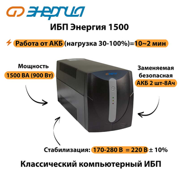 Энергия ИБП 1500 - ИБП и АКБ - ИБП для компьютера - . Магазин оборудования для автономного и резервного электропитания Ekosolar.ru в Можайске