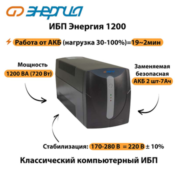 Энергия ИБП 1200 - ИБП и АКБ - ИБП для компьютера - . Магазин оборудования для автономного и резервного электропитания Ekosolar.ru в Можайске