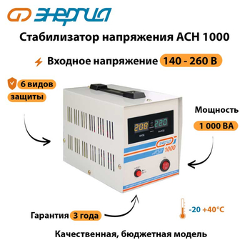 Однофазный стабилизатор напряжения Энергия АСН 1000 - Стабилизаторы напряжения - Стабилизаторы напряжения для котлов - . Магазин оборудования для автономного и резервного электропитания Ekosolar.ru в Можайске