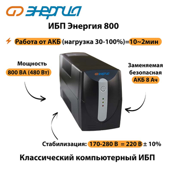 Энергия ИБП 800 - ИБП и АКБ - ИБП для компьютера - . Магазин оборудования для автономного и резервного электропитания Ekosolar.ru в Можайске