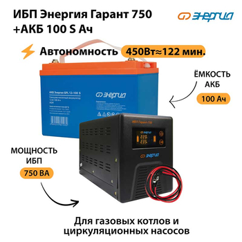 ИБП Энергия Гарант 750 + Аккумулятор S 100 Ач - 12В (450Вт - 122мин) - ИБП и АКБ - ИБП для котлов - . Магазин оборудования для автономного и резервного электропитания Ekosolar.ru в Можайске